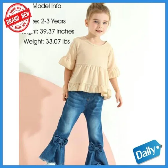 Toddler Girls Denim Outfit 2-Piece Set Long Sleeve Top Flare Jeans